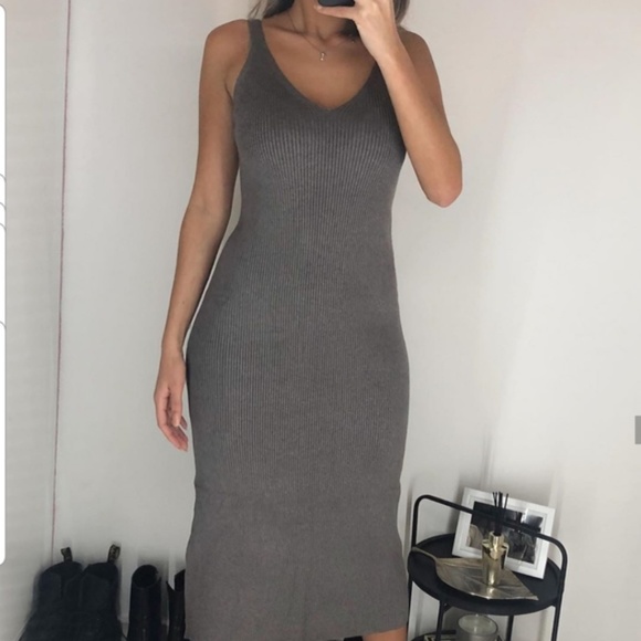 Zara Hot Gray Ribbed Knit Dress NWT - Picture 5 of 16